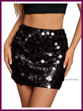 Sequin Mini Skirt Bodycon Skort Built-in Shorts Night Out Party